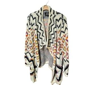 MontanaCo Ready Geometric Pattern Waterfall Draped Open Front Cardigan M NWOT